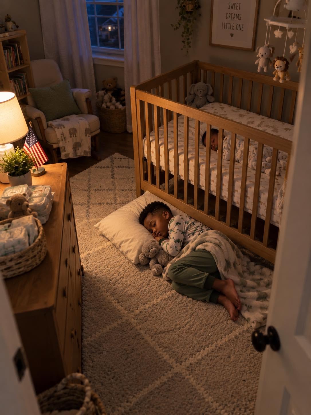 My 7-year-old son began sleeping under his newborn sister's crib—when I overheard what he whispered to her at 2 A.M., I went pale.