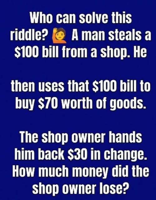 Solve the Riddle: A Man Steals 100$ From a Shop