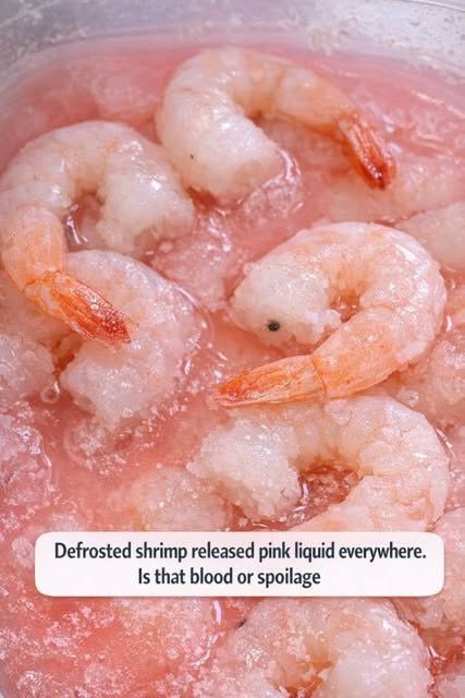 Defrosted shrimp released pink liquid everywhere. Is that blood or spoilage.