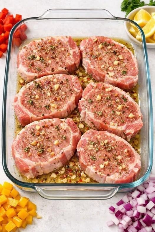 Toss raw boneless pork chops in the glass casserole dish and 4 other ingredients to get a meal so delicious your husband will be begging for more!.