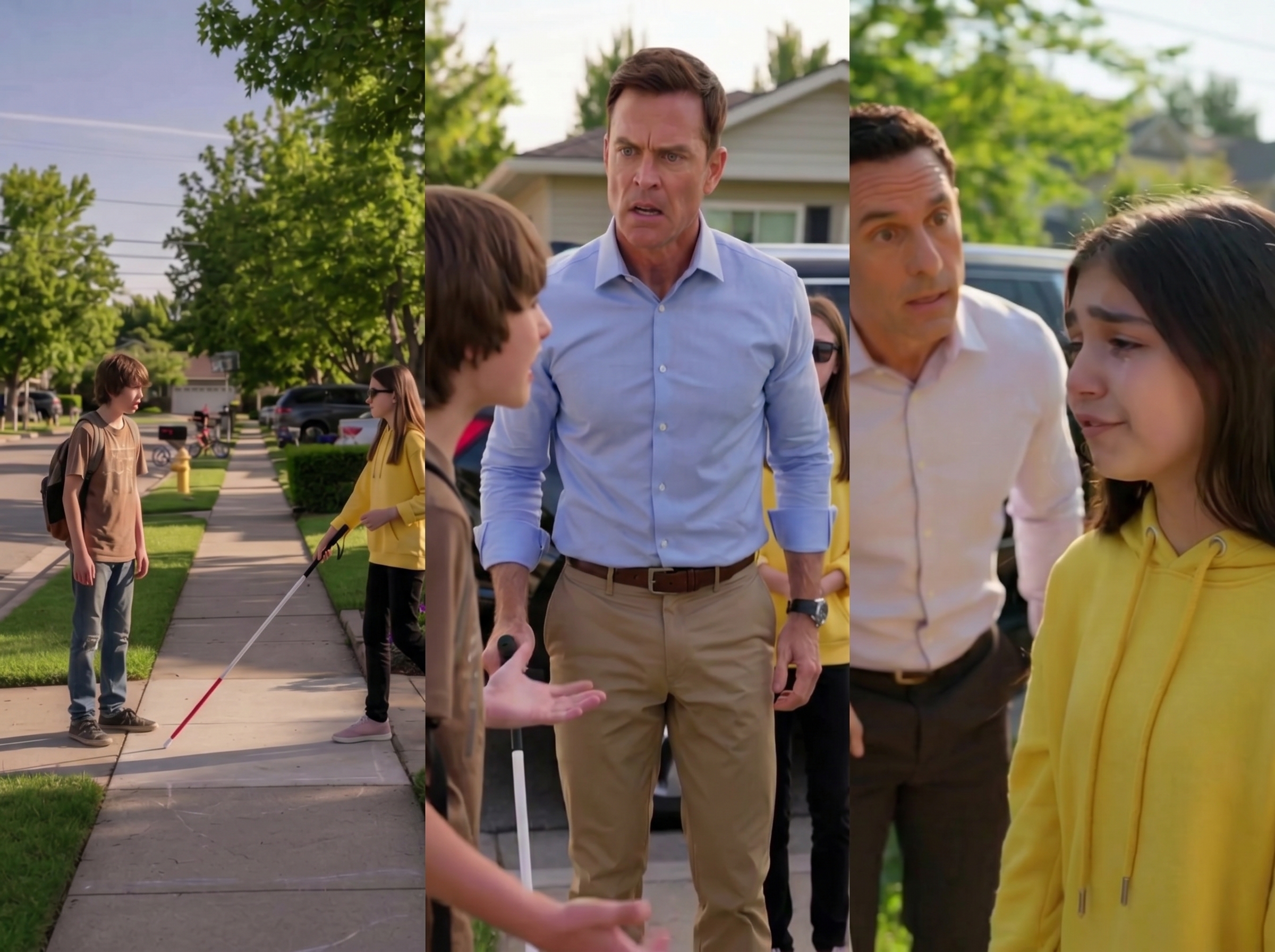 The white cane slipped from the girl’s hand and rolled toward the street.