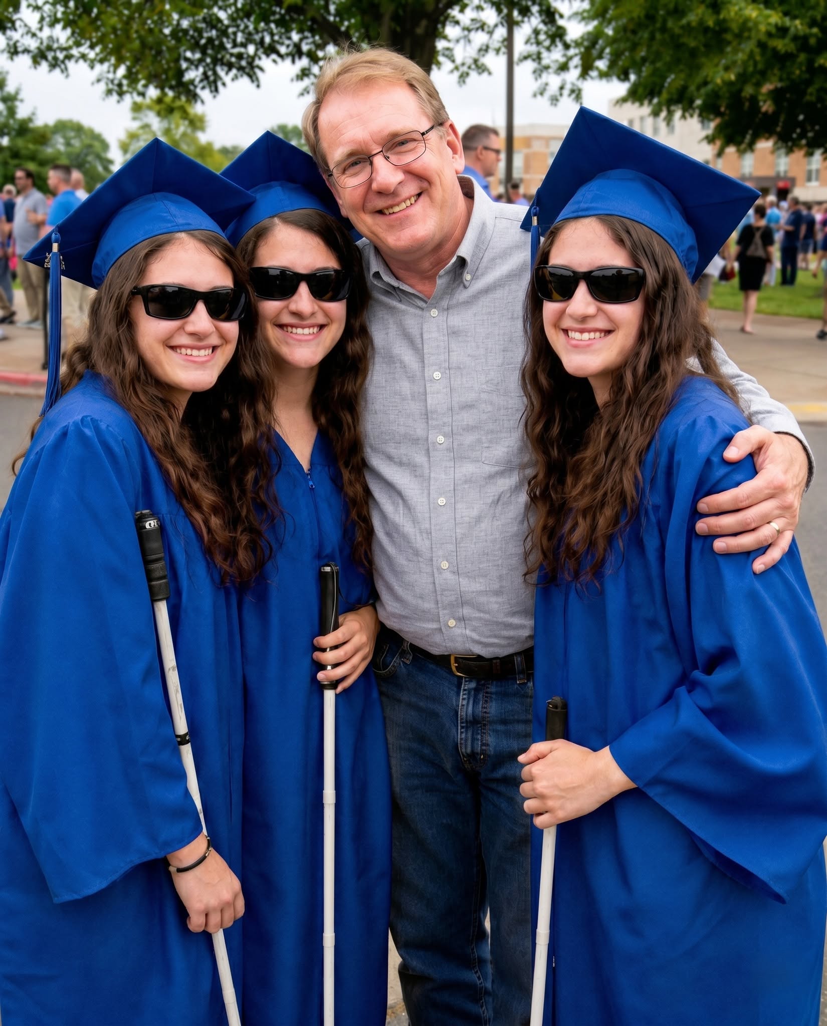 My wife left me with our blind newborn triplets — 18 years later, she showed up at their graduation, and what one daughter said on stage shocked everyone.
