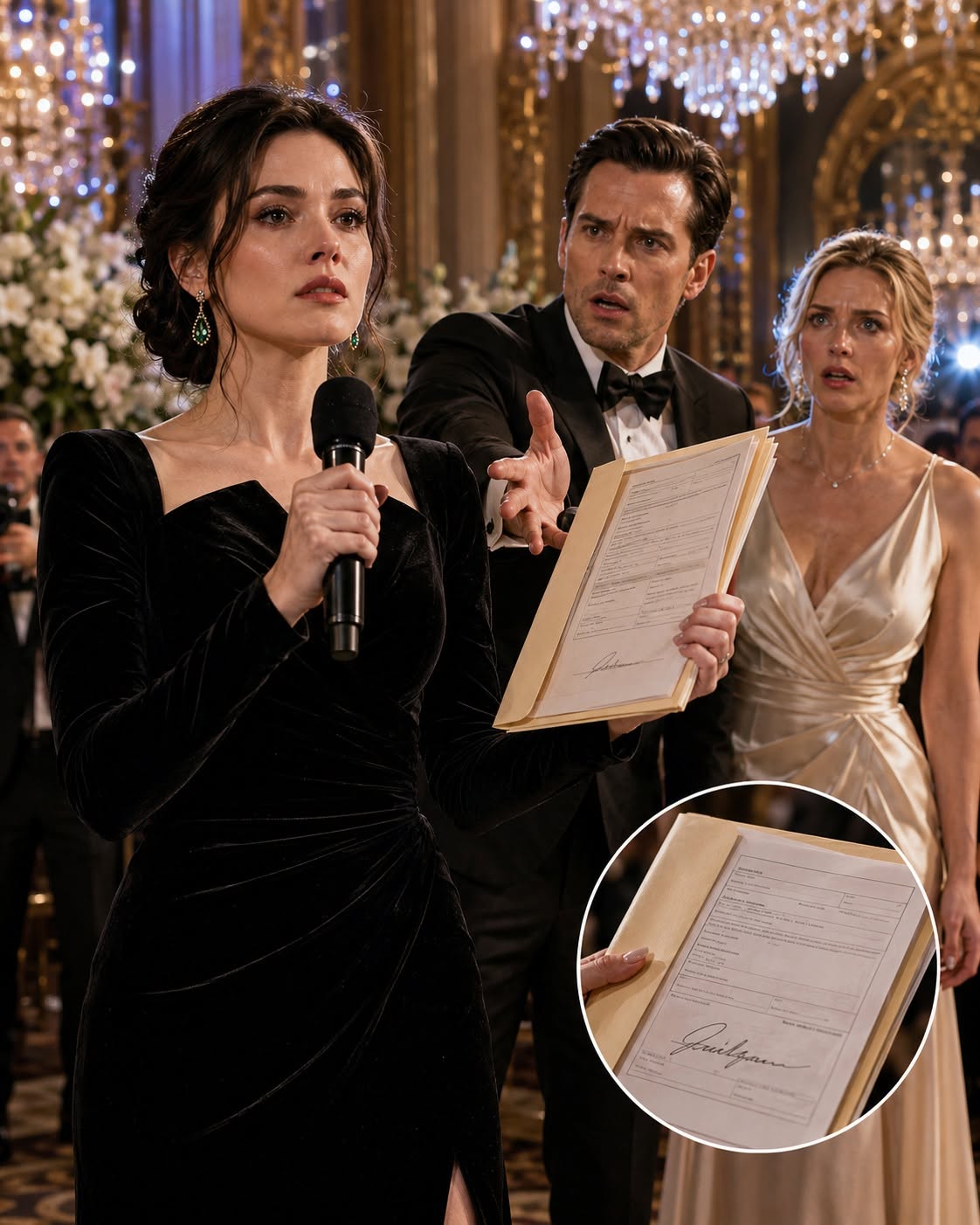 My husband stood beneath the chandeliers of my family’s gala and introduced his mistress and her four-year-old son as the new family he intended to claim, while our daughter waited at home wondering whether he was still her daddy.