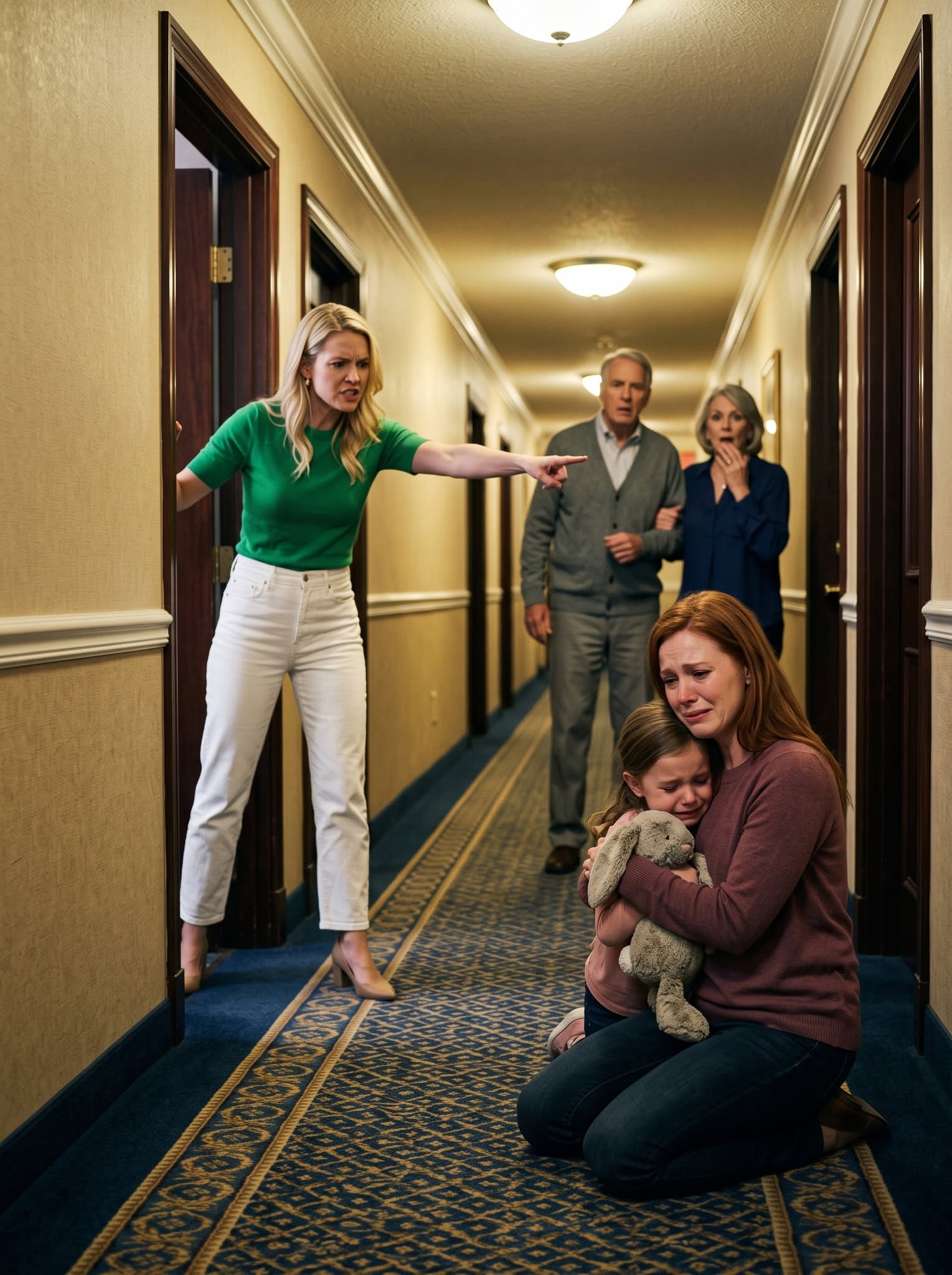 "During a family vacation, my sister pushed my six-year-old daughter out of our hotel room and left her barefoot..