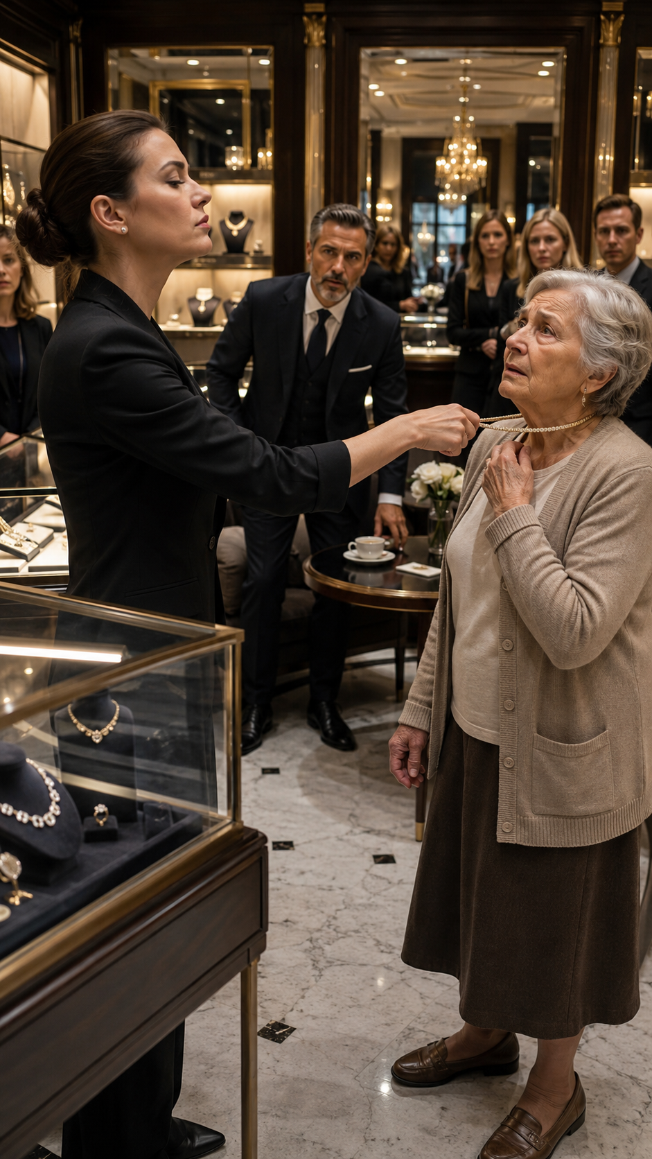 "The sales assistant ripped the necklace off the old woman's neck and called it fake — then a stranger showed everyone what it was really worth."