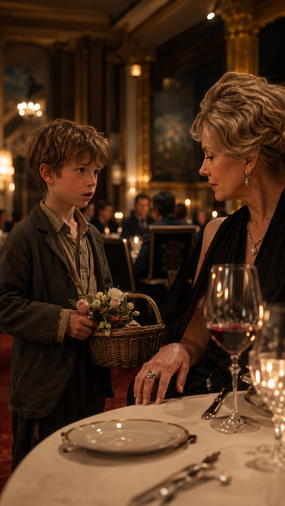 "A boy selling flowers stopped at her table — staring at the ring on her finger. It was exactly like his mother's."