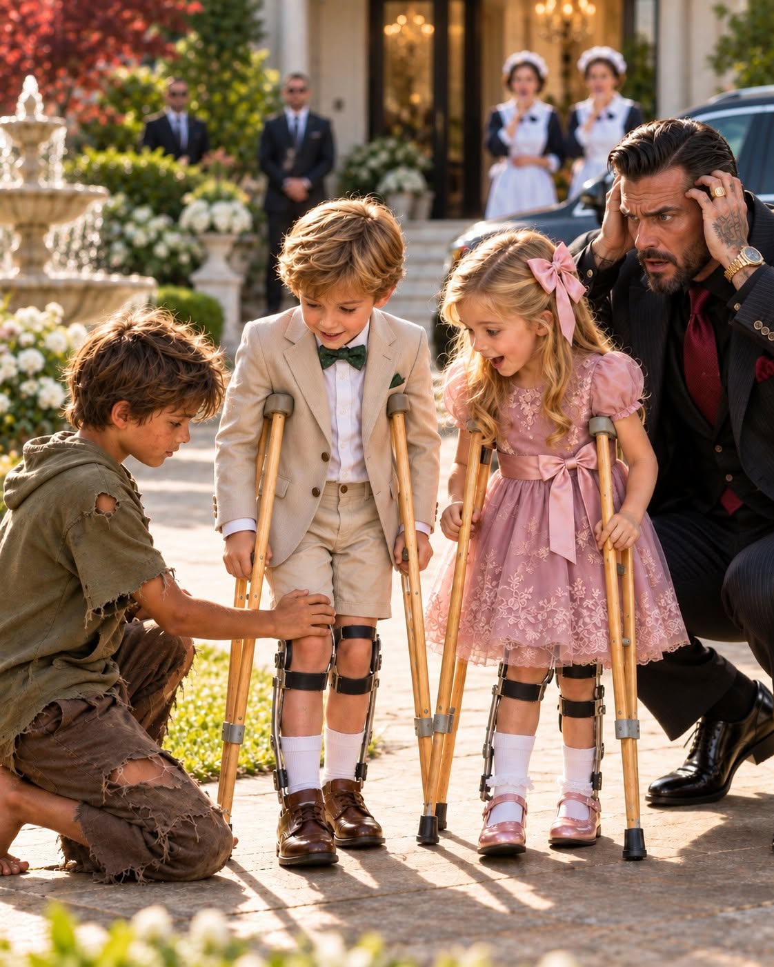 THE MAFIA BOSS PROMISED TO ADOPT A HOMELESS BOY IF HE CURED HIS PARALYZED TWINS—WHEN THE BOY TOUCHED THEIR KNEES, THE CHICAGO GALA ERUPTED IN TERROR!