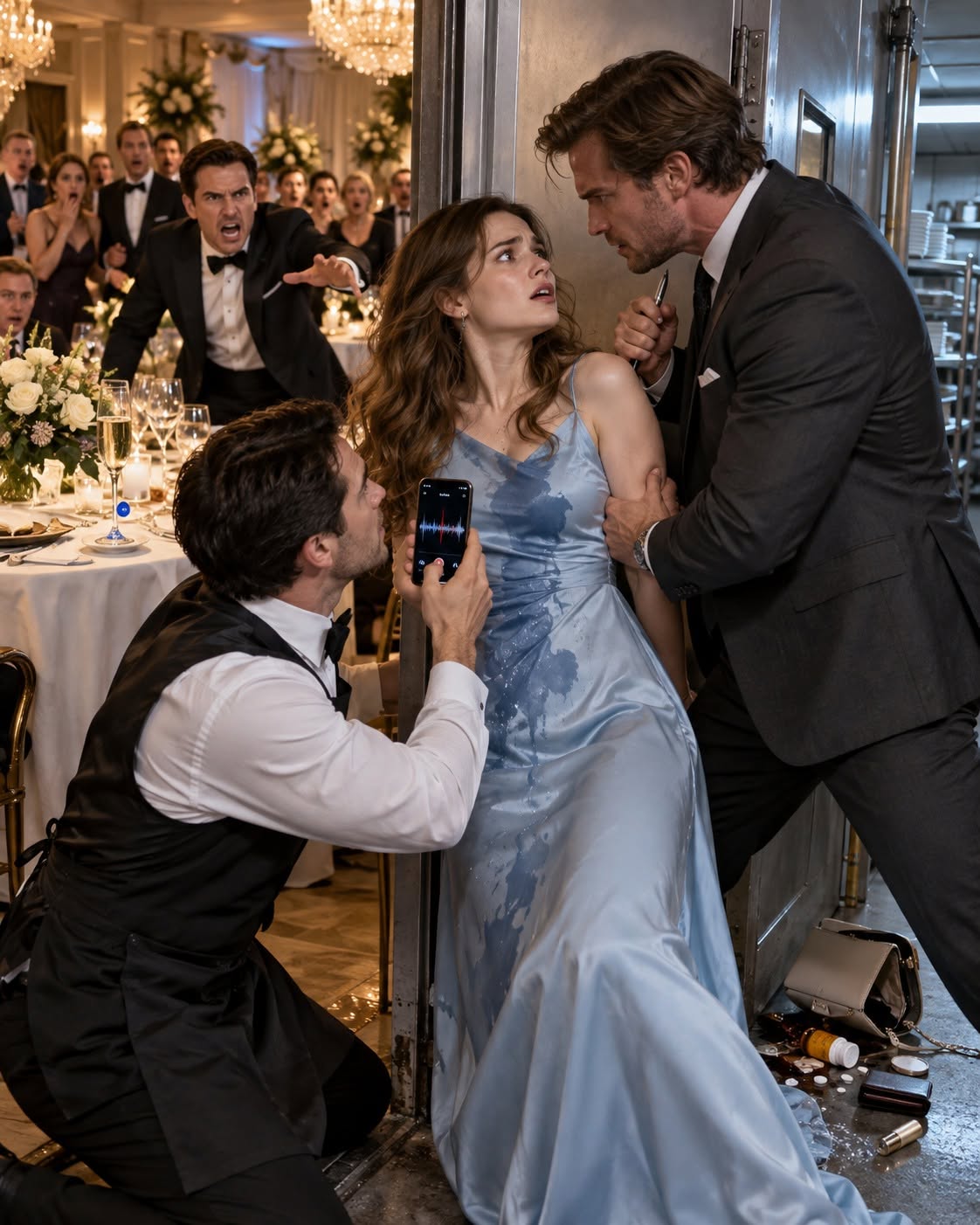 The Waiter Deliberately Ruined My Designer Dress at Our Million-Dollar Party—Then Played a 10-Second Recording That Exposed My Husband’s Murder Plot