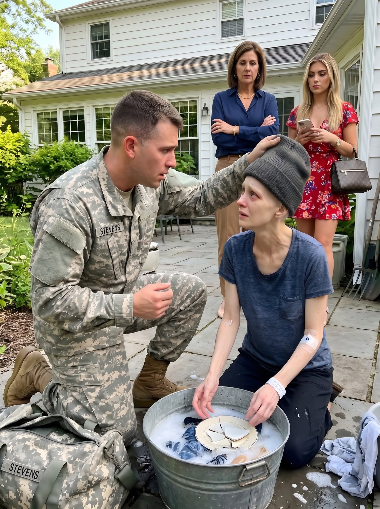 For Four Years, I Sent $100K Home From War. When I Returned Unannounced, I Found My Wife Bald, Starving, and Washing Dishes Outside—Then My Mother Whispered a Lie That Unleashed Hell