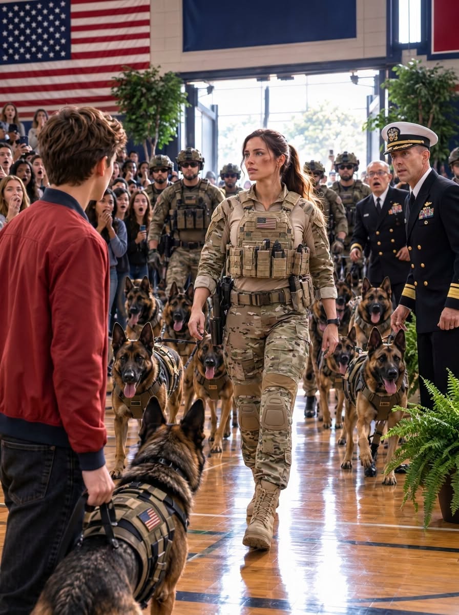 NAVY LIEUTENANT LAUGHED AT ME FOR SAYING MY MOTHER WAS A SEAL—THEN DOZENS OF ELITE MILITARY WORKING DOGS STORMED THE GYM AND WRECKED HIS CAREER FOREVER!
