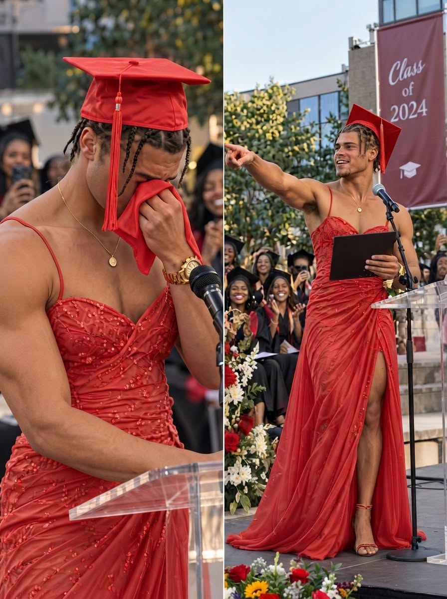 Mocked By Hundreds At Graduation For Wearing A Bright Red Dress, My Son Handed Me One Tiny Wrapped Object That Made The Entire Auditorium Break Into Tears