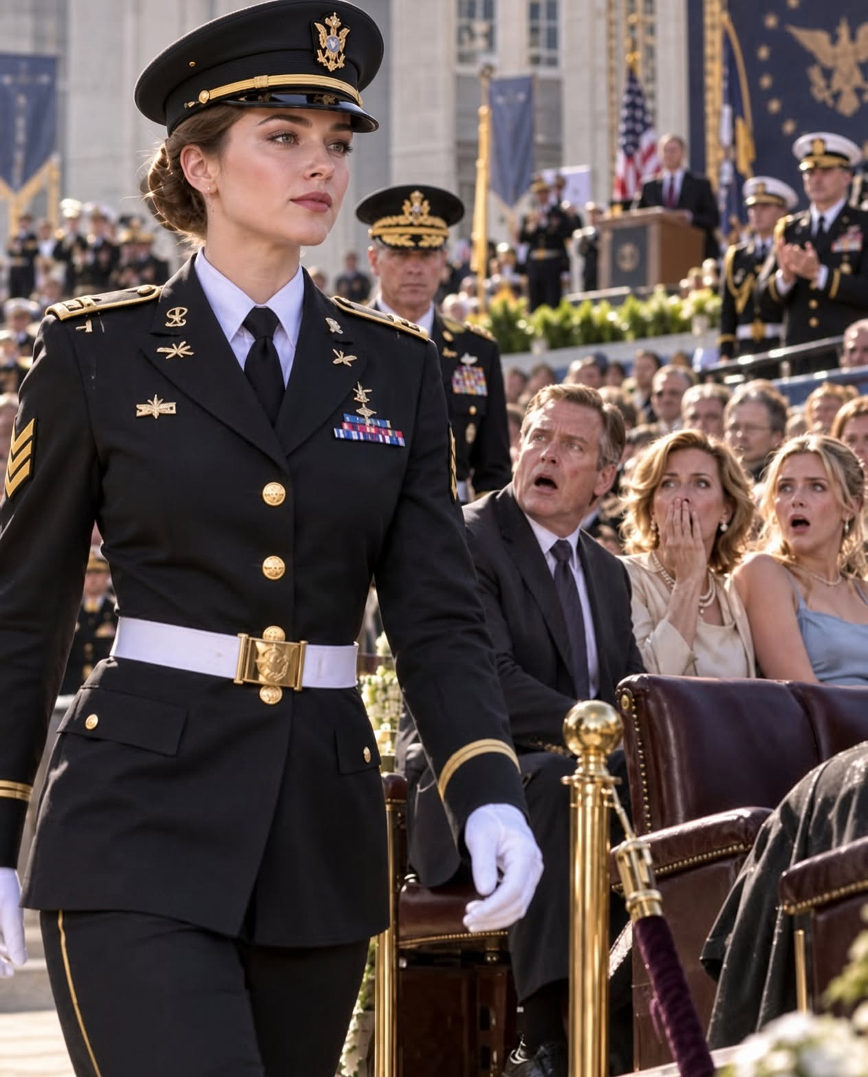 DAD TRADED MY VIP ACADEMY GRADUATION TICKET TO MY STEPSISTER AND SHOVED ME IN THE RAIN—UNTIL THE COMMANDANT TOOK THE MICROPHONE!