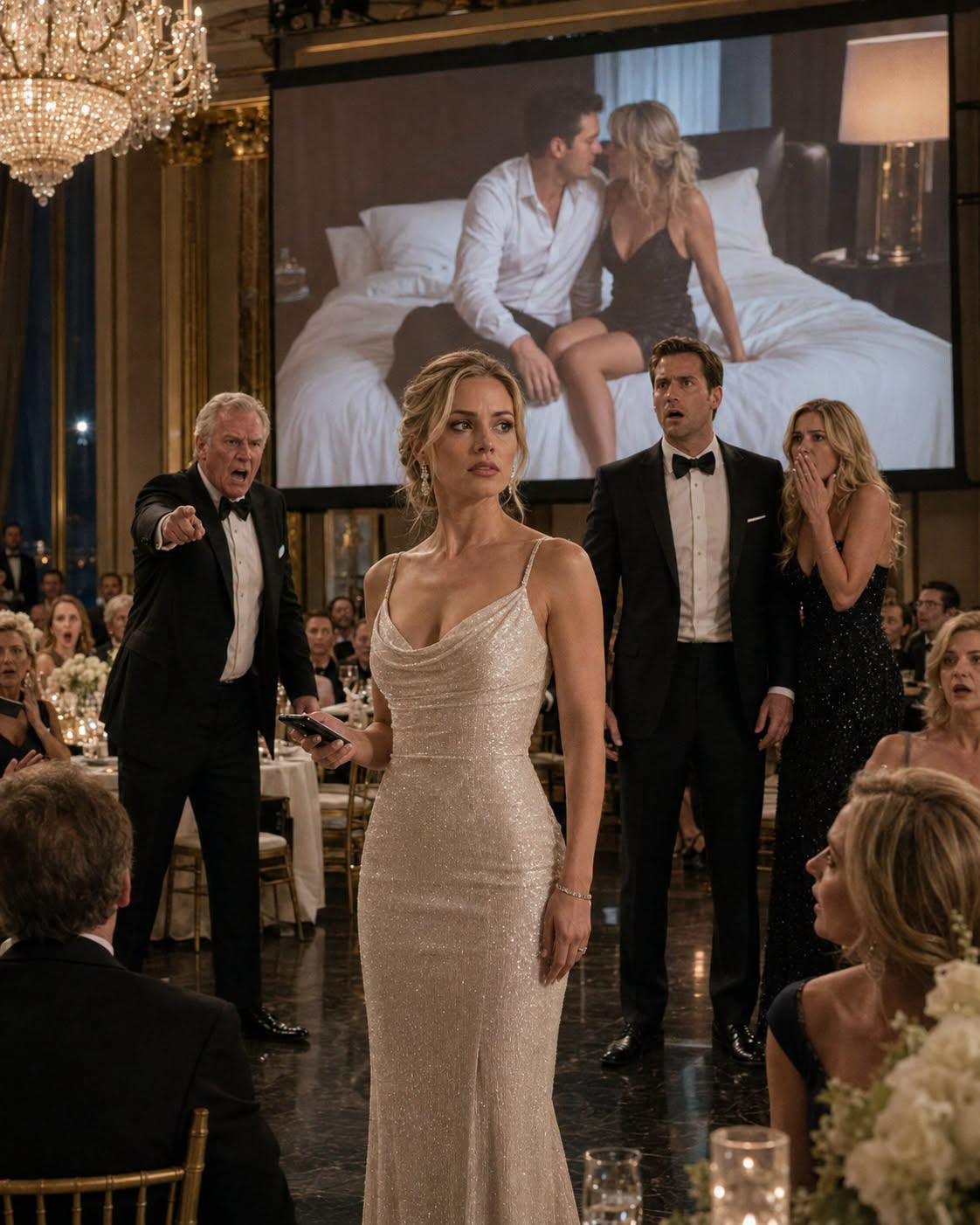 His Mistress Sent a Compromising Bed Photo to Humble Her—She Projected It onto the 30-Foot Ballroom Screen, Making His Billionaire Father Screaming “Divorce Him!”