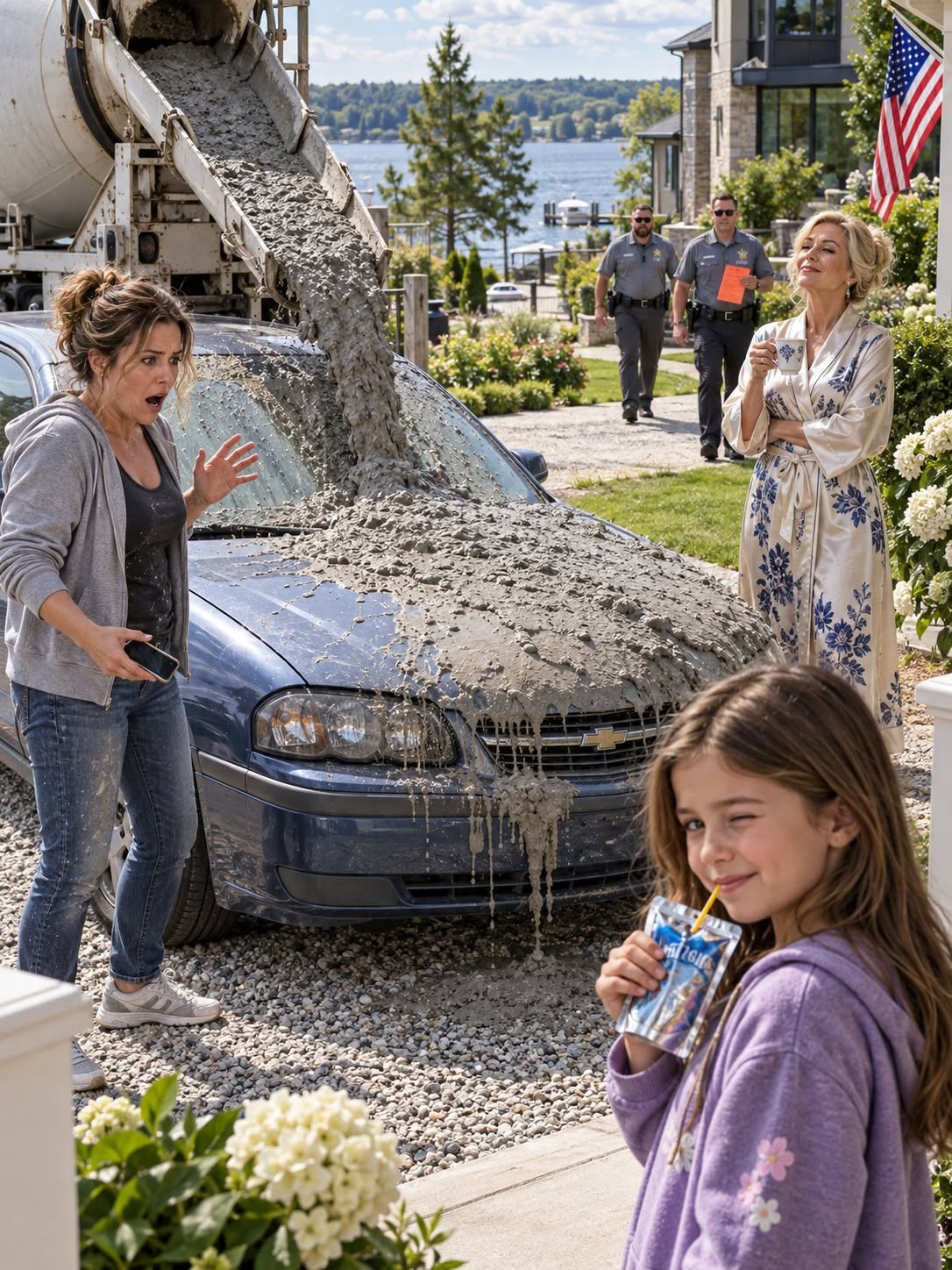THE ULTIMATE COMEUPPANCE: WHEN MY SNOBBY NEIGHBOR POURED CONCRETE ON MY CAR, MY 8-YEAR-OLD DAUGHTER UNLEASHED THE EVIDENCE THAT DESTROYED HER EMPIRE