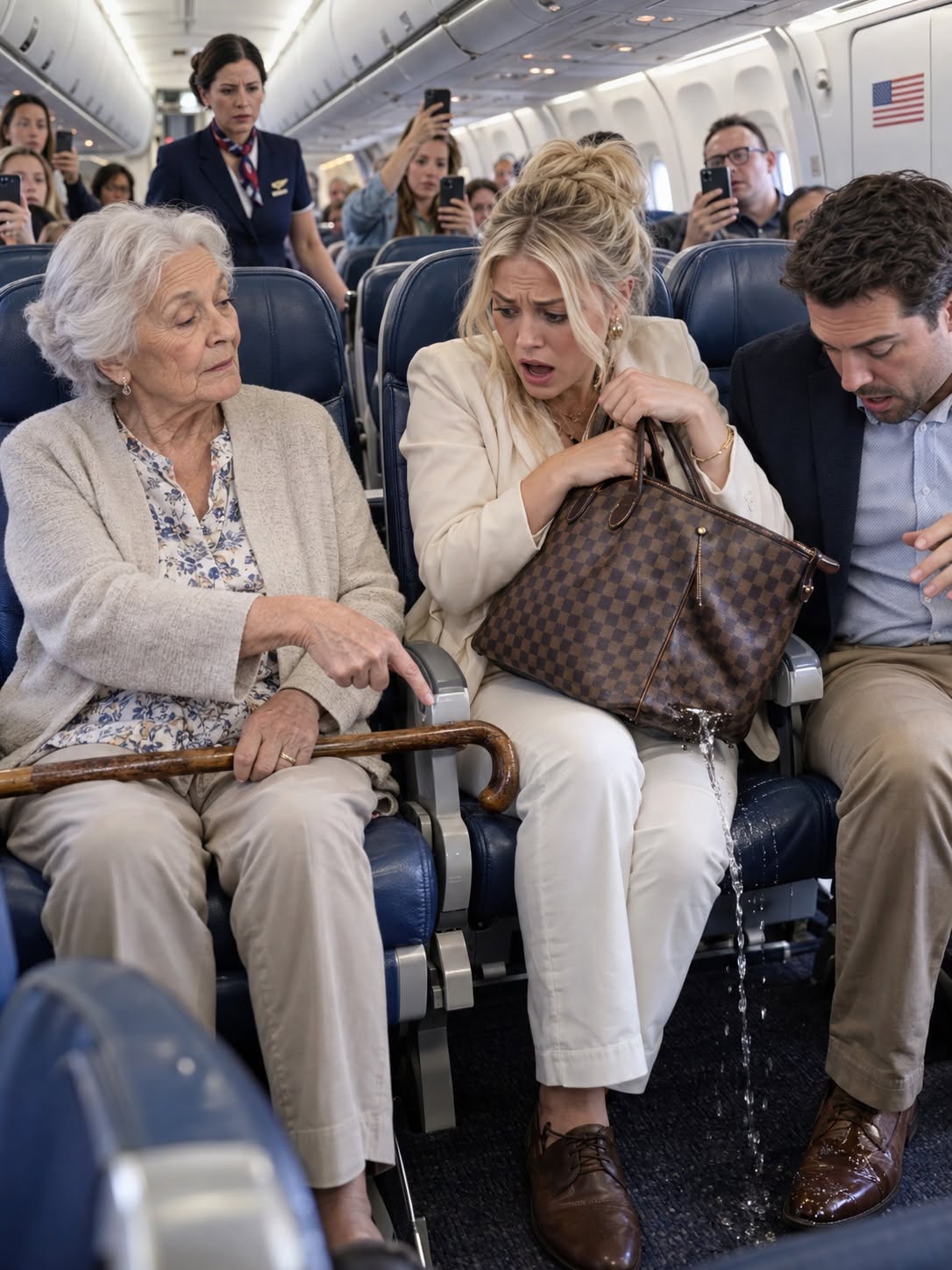 Rude Airplane Passenger Bullies 86-Year-Old Grandma Then Instantly Regrets It When Karma Drenches Her Designer Bag!