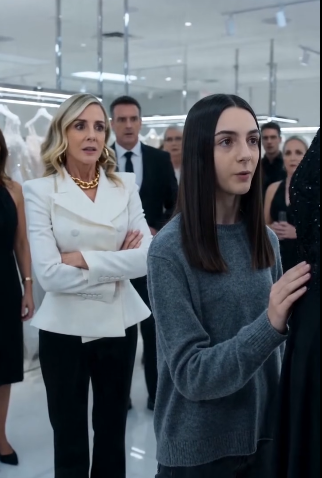 SHE MOCKED THE GIRL IN A GRAY SWEATER… THEN THE ENTIRE BOUTIQUE FOUND OUT WHO DESIGNED THE DRESS