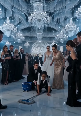 THEY PUSHED THE CLEANING LADY ONTO THE FLOOR AT THEIR OWN WEDDING… THEN THE GROOM CALLED HER “MADAM CHAIRWOMAN”