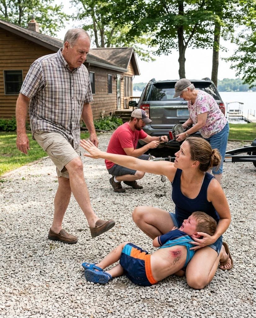 My brother struck my five-year-old son while reversing at our parents’ lake house, but everyone rushed to save his expensive boat trailer.
