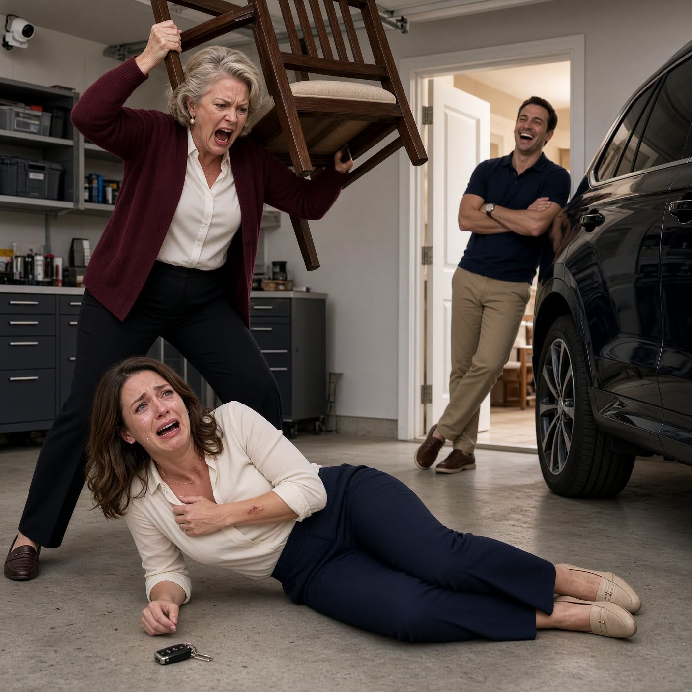 I paid $8,000 every month to support my husband’s family, yet my MIL still tried to steal my car. When I stopped her, she hit me with a chair while my husband laughed. The next morning, police discovered why they were desperate for my SUV.