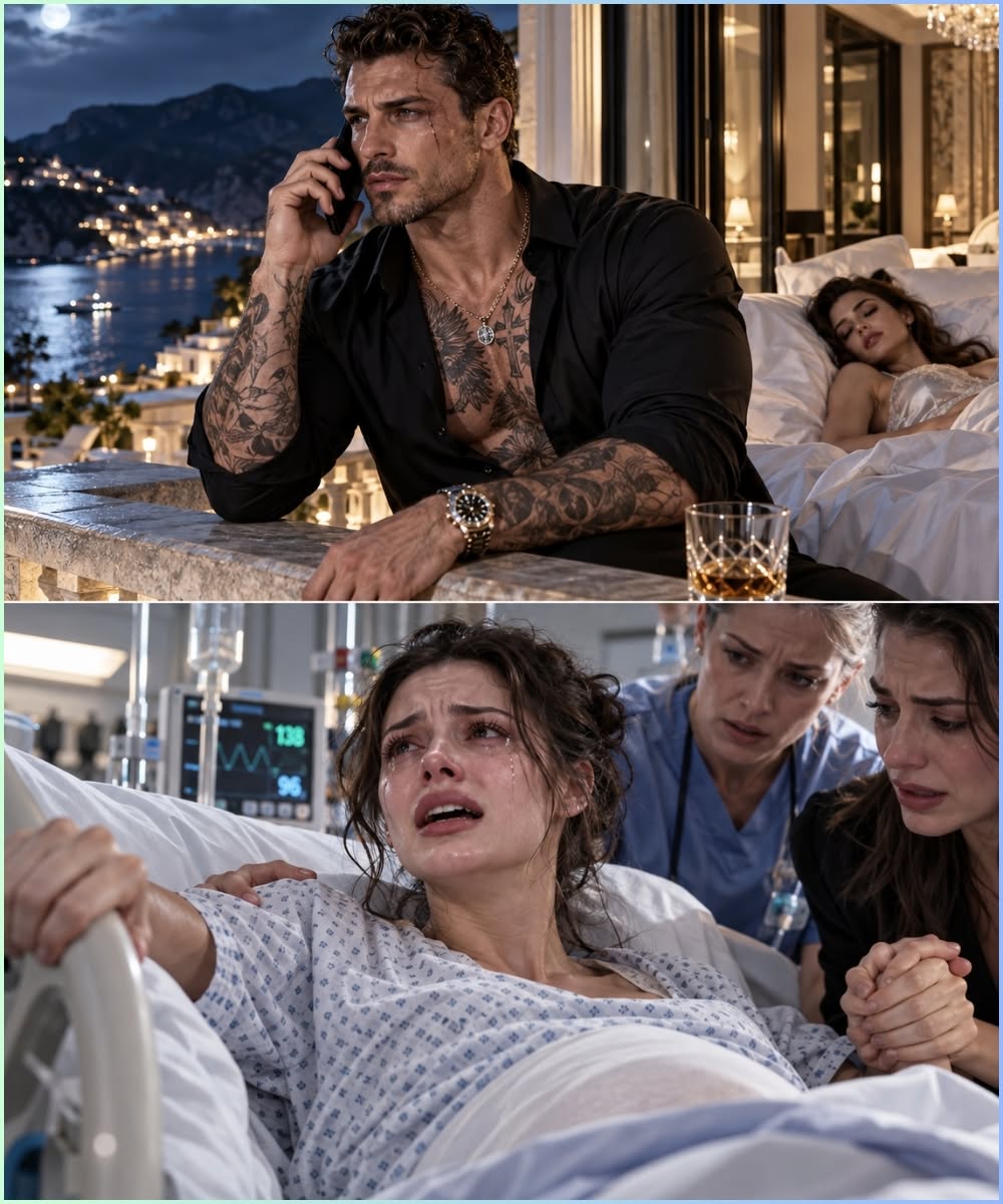 At 3:14 in the morning, while Serena Moretti was gripping a hospital bed and begging a nurse to tell her that her unborn son was still breathing, her husband stood barefoot on a terrace overlooking the Mediterranean.