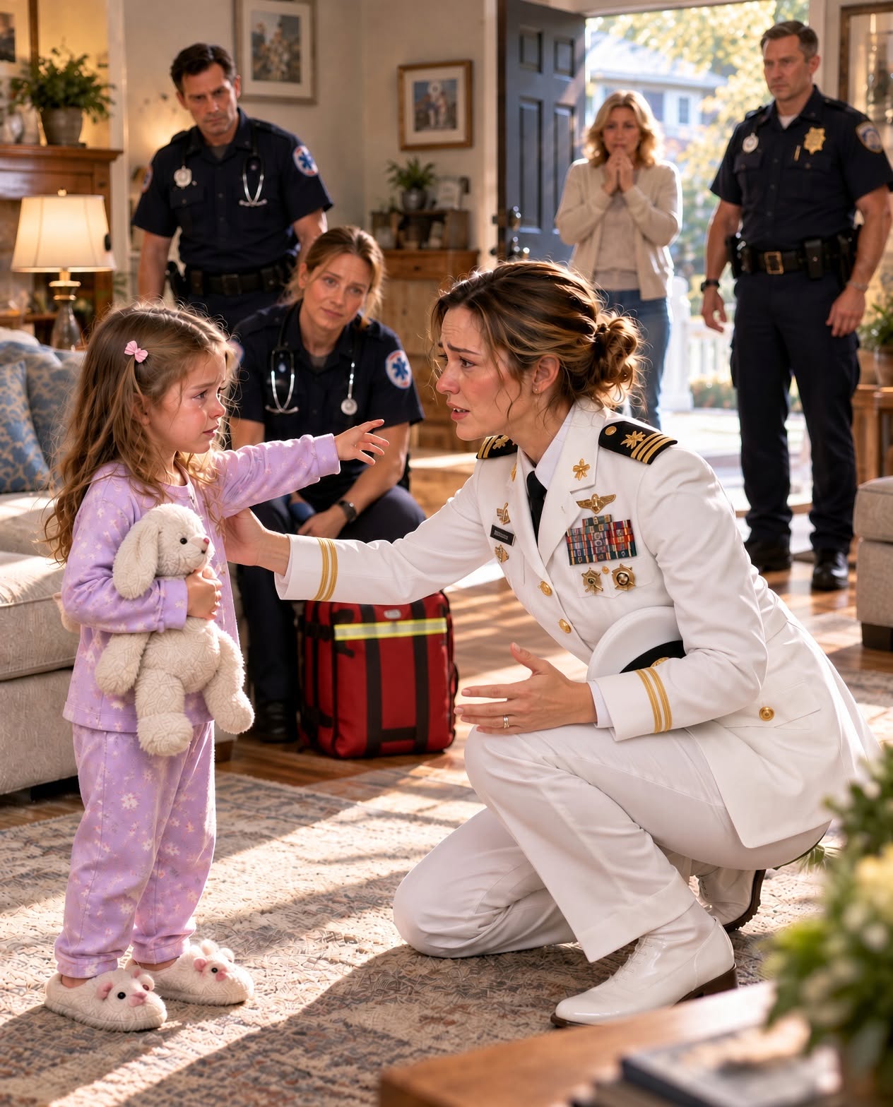 I came home from deployment three weeks early and found my four-year-old daughter alone for nearly 72 hours—but when police entered the house, my husband screamed, “Keep them away from the cabinet by the stairs!”