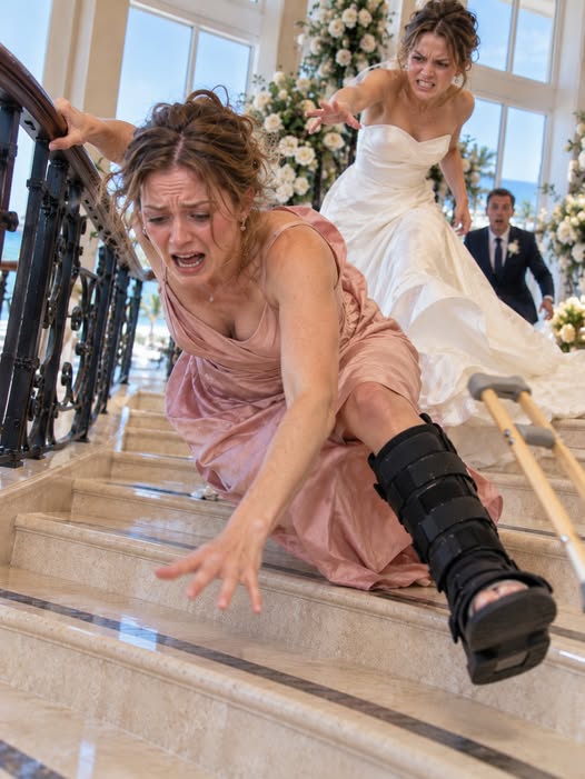 My sister tripped me down the stone stairs at her wedding rehearsal, knowing my broken leg was still held together with pins. Our cousin kept filming as I lay on the floor. Then my sister laughed and said, “It was just for content”—and I couldn’t get back on my feet...