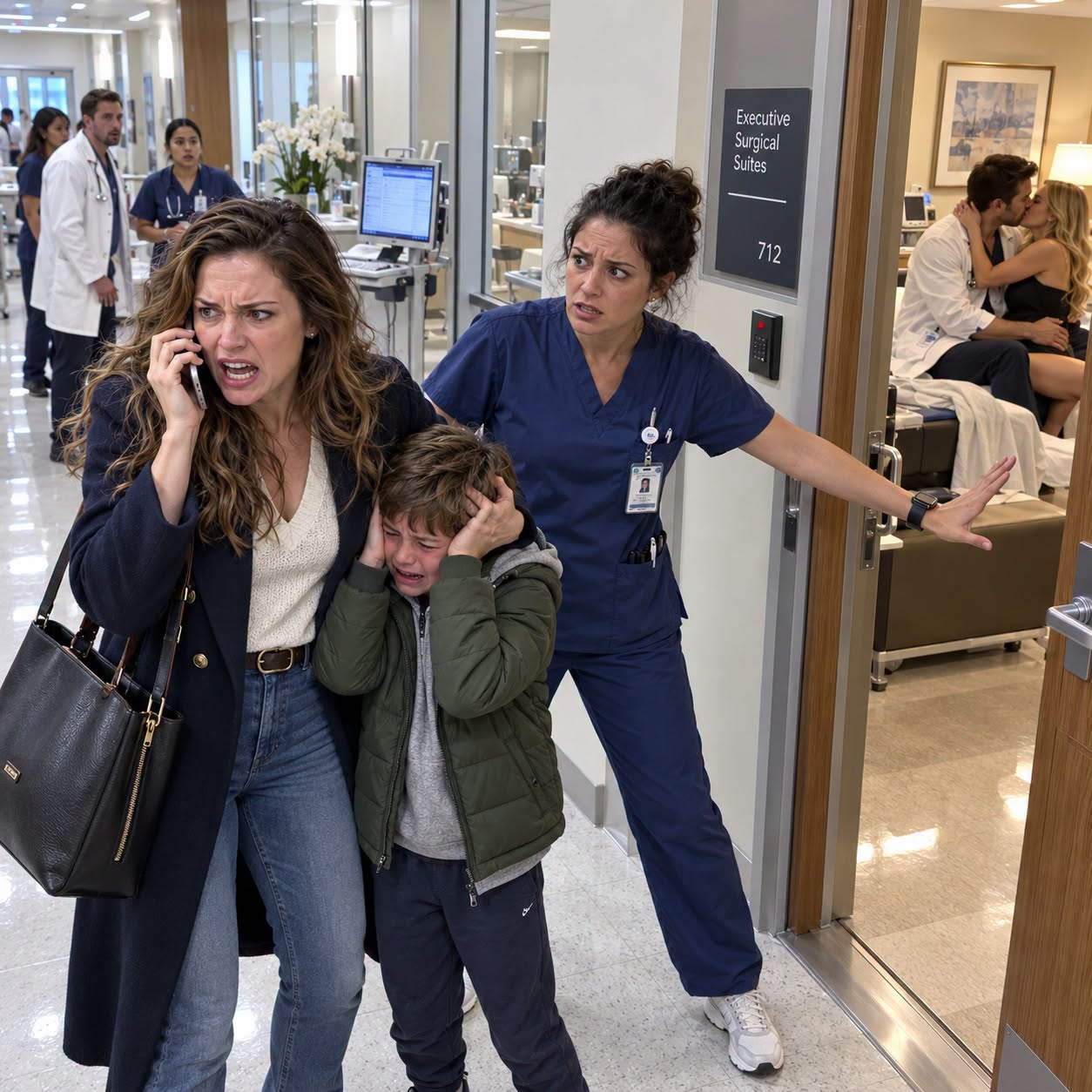 I brought our little boy to surprise his father, the hospital's chief surgeon. But a nurse stopped us cold: “His girlfriend is inside. No visitors allowed.” I covered my son's ears, pulled out my phone, and told my brother, “Freeze every dollar we've invested in that hospital. Starting NOW....