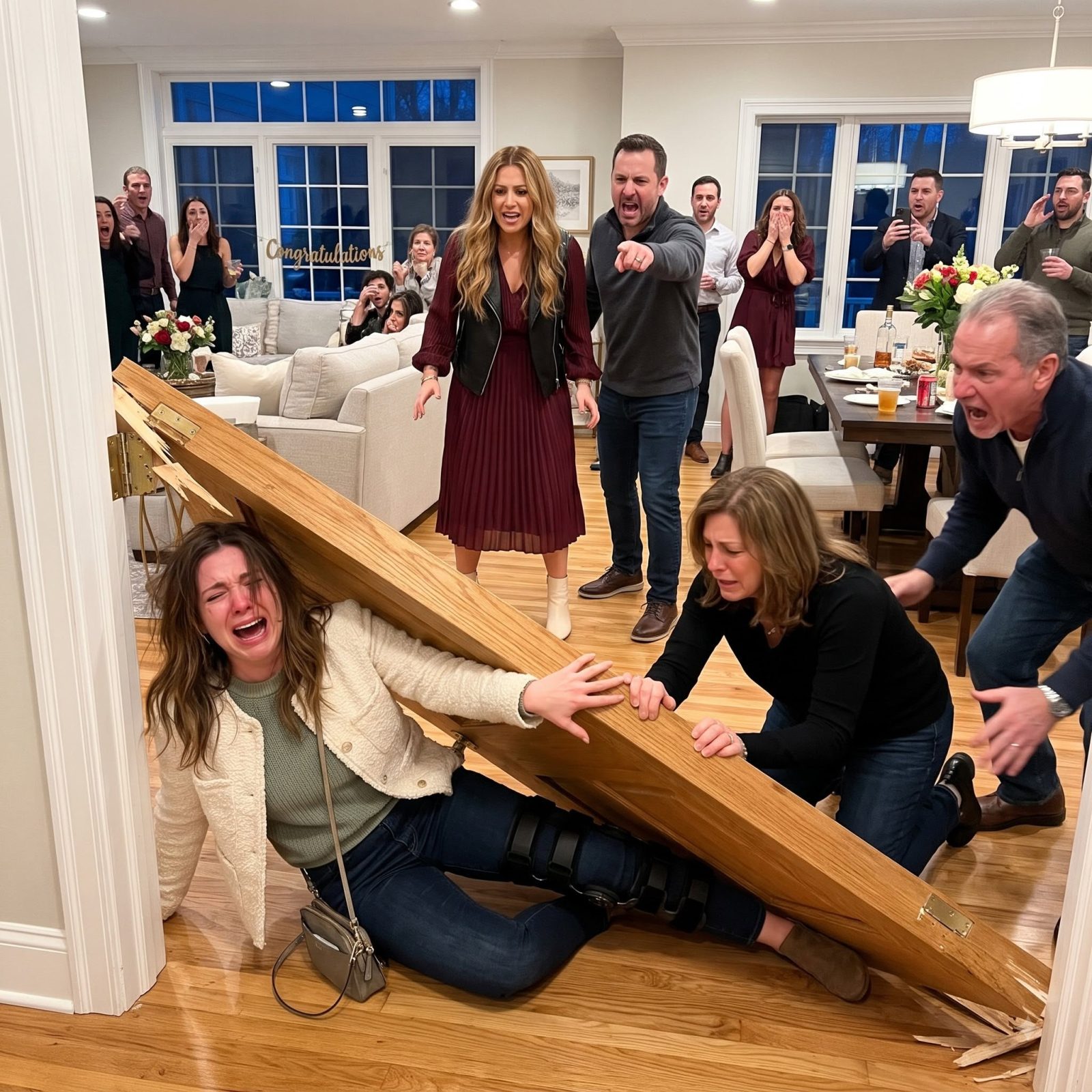 "It was an accident!" my sister laughed after slamming the heavy oak door onto my leg—the same leg I had just undergone surgery on. I screamed so loudly everyone in the house heard me. They all heard her laughing too. But her fiancé heard something else just before it happened. He slowly turned toward my sister and said...