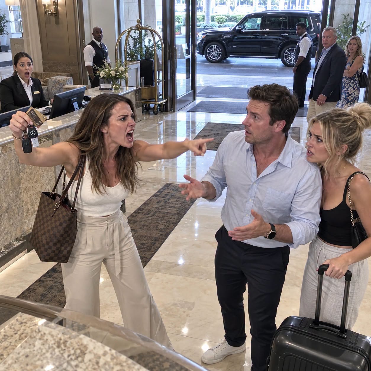 I caught my husband checking out of a Savannah hotel with his mistress—after arriving in my Range Rover and paying with my card. I took back both, smiled, and said, “Enjoy the walk.” His face changed when he realized I wasn’t coming back...