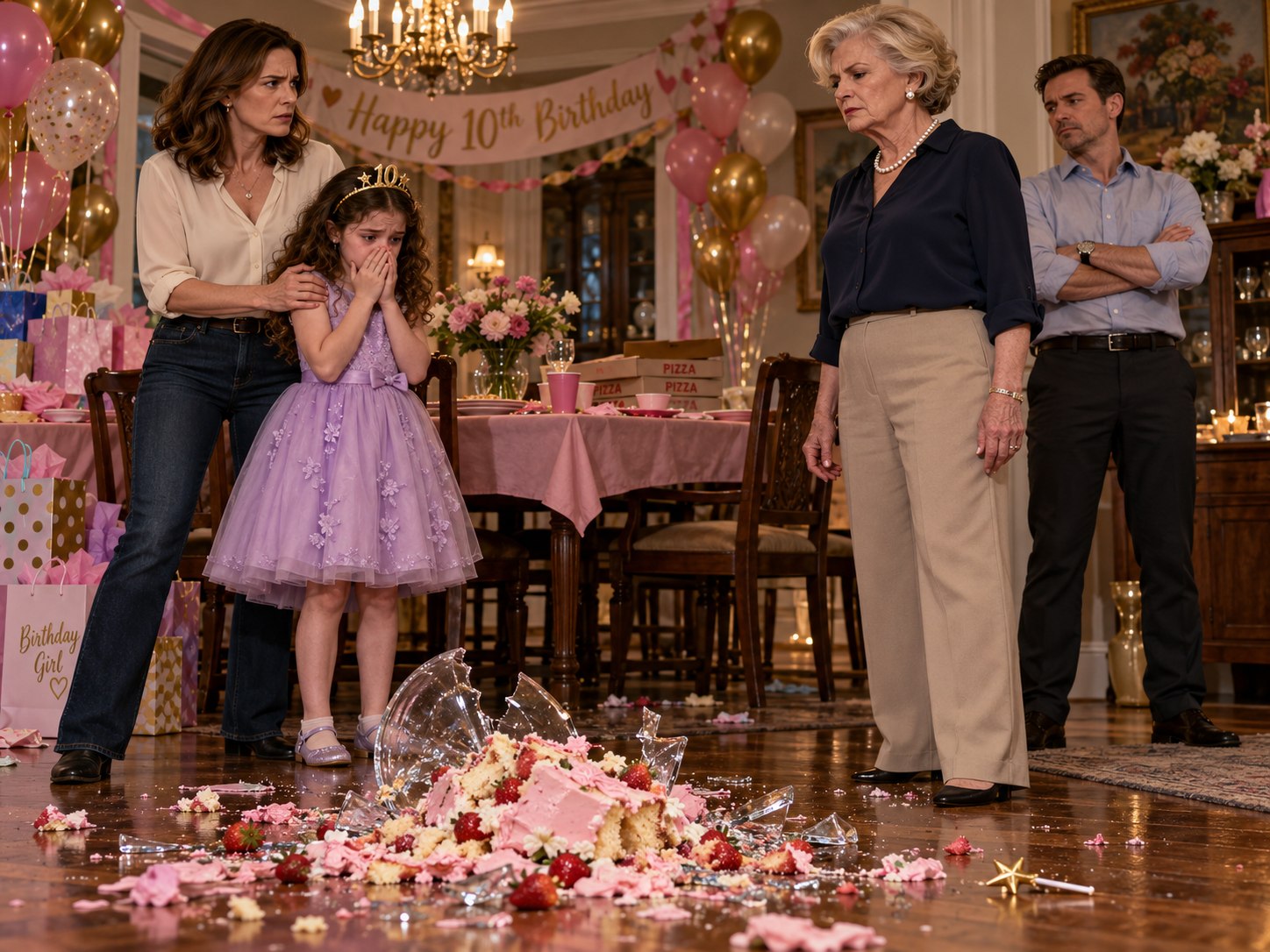 My mother-in-law smashed my daughter’s tenth birthday cake onto our hardwood floor and said, “No boy