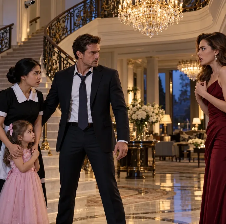 "The crystal glass slipped from the little girl’s hand and shattered across the mansion floor. S