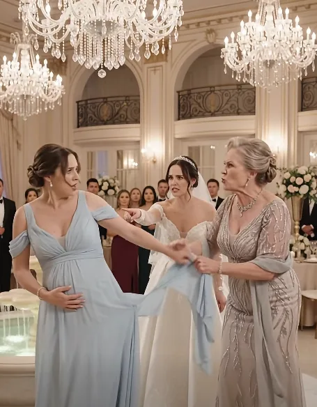 My sister-in-law ripped my maternity dress apart in front of 200 wedding guests and accused me of stealing her million-dollar diamond ring. My husband watched silently. Then I called the father they thought I was ashamed of hiding.