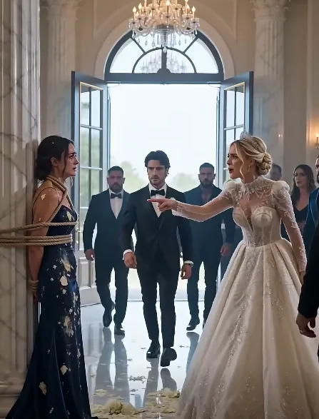 I stood tied to a marble pillar at my cousin’s wedding while two hundred guests watched her accuse me of destroying her $300,000 wedding gown