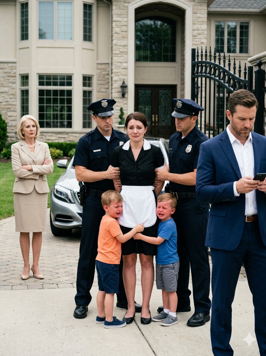 “Take Her Away,” My Wife Told The Police As They Handcuffed Our Housekeeper — But When My 5-Year-Old Son Clung To Her And Whispered Something That Made My Blood Run Cold… I Checked The Hidden Cameras… And What I Saw Made Me Realize I Had Been Blind Inside My Own Home…