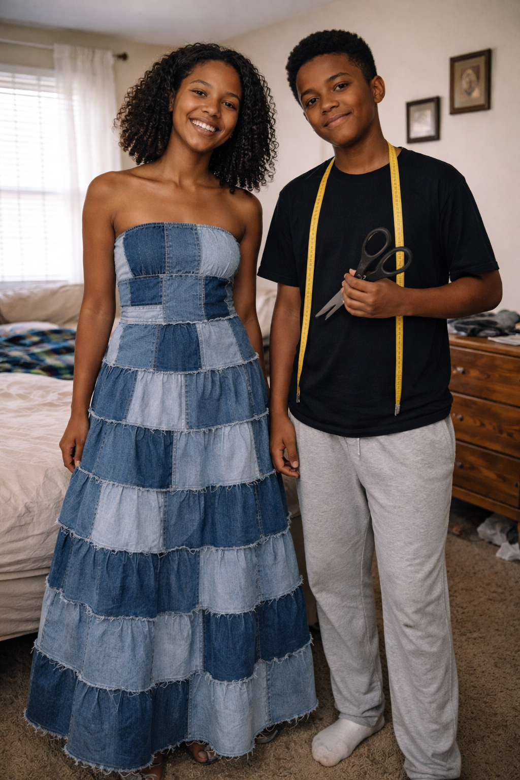 My Stepmom Laughed at the Prom Dress My Brother Sewed From Our Late Mom’s Jeans — By the End of the Night, the Whole School Knew the Truth