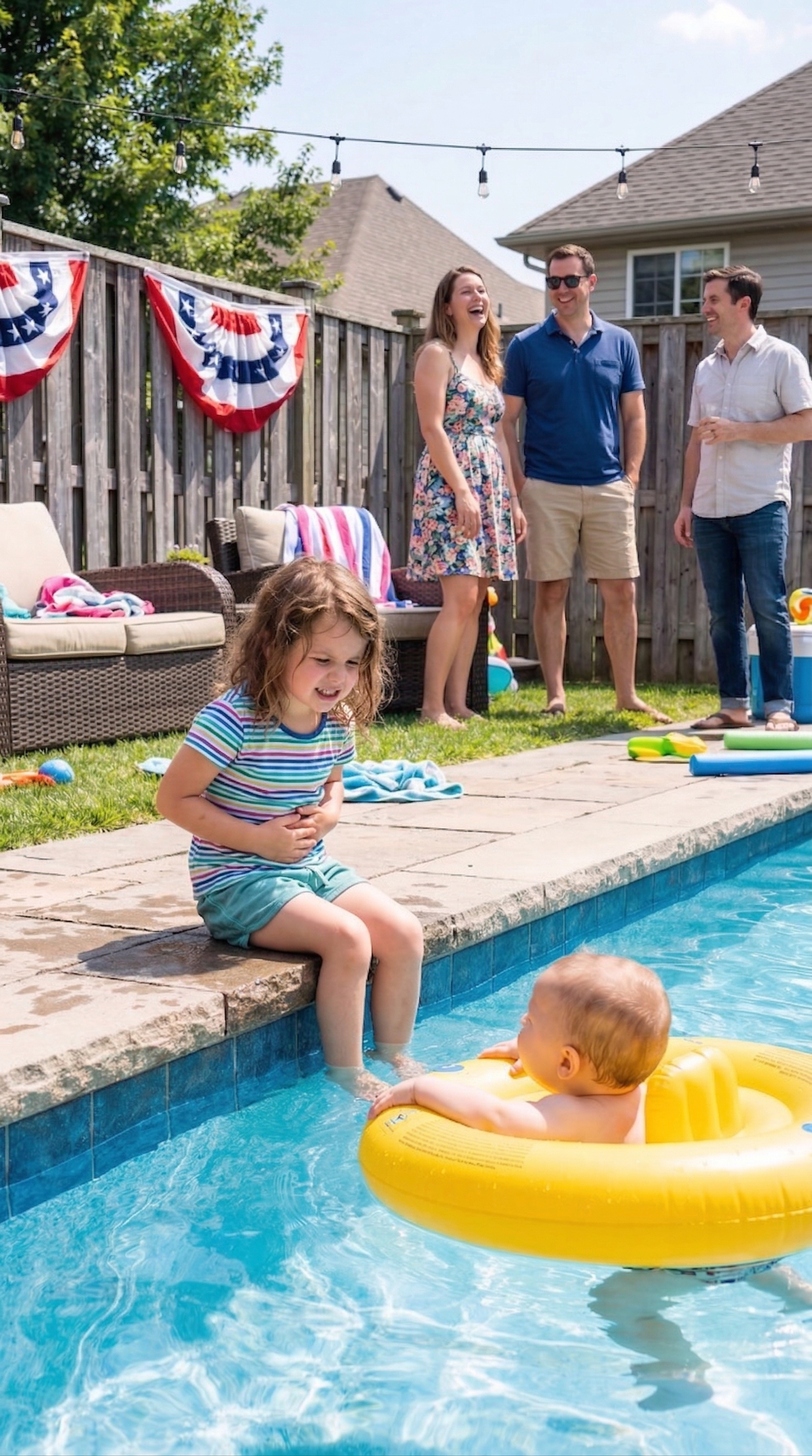 A Grandmother Hosting a Summer Pool Party Noticed Her Four-Year-Old Granddaughter Refusing to Swim and Sitting Alone Saying Her Stomach Hurt — Until the Little Girl Quietly Followed Her Into the Bathroom and Revealed the Truth Her Parents Told Her Never to Tell Anyone