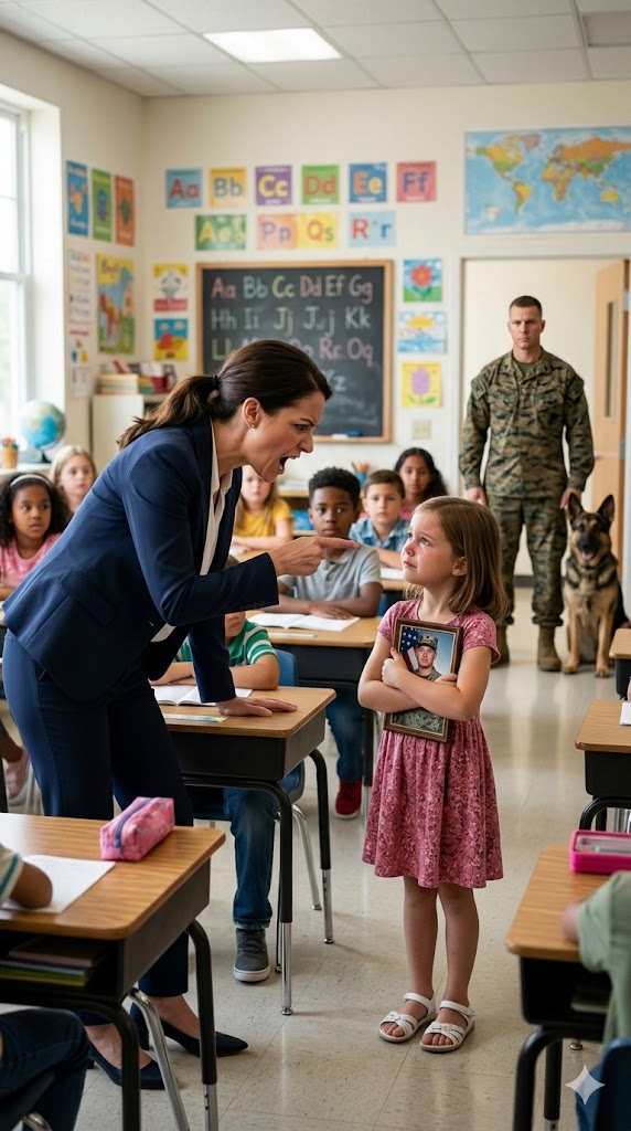 “APOLOGIZE TO MY DAUGHTER—RIGHT NOW.” A Teacher Called Her Dad “Just a Marine,” Then the Marine and His K9 Walked Into the School