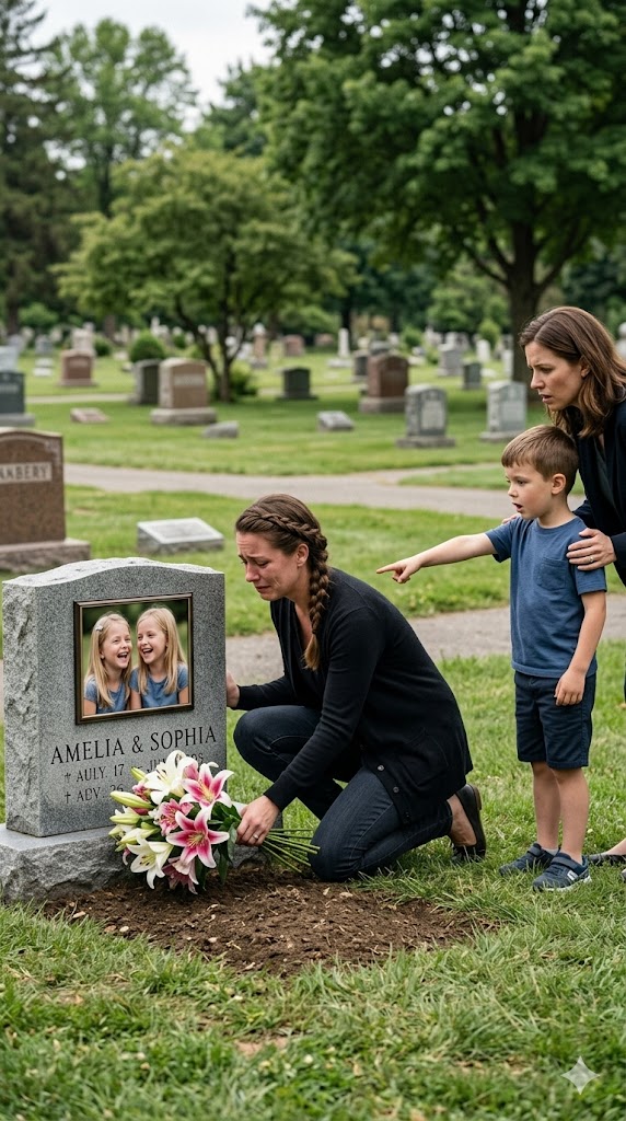 I Was Mourning My Twins at Their Grave When a Boy Said, “Mom… Those Girls Are in My Class”