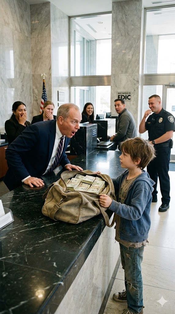 They broke into laughter the instant they noticed a thin little boy step into the bank, clutching a worn, threadbare cloth bag like a beggar. The security guard moved as if he were about to throw him out, and several employees stared at him with clear contempt. But the boy stayed silent and slowly unzipped the bag. When the manager looked inside, his face turned pale. “You’re…?”