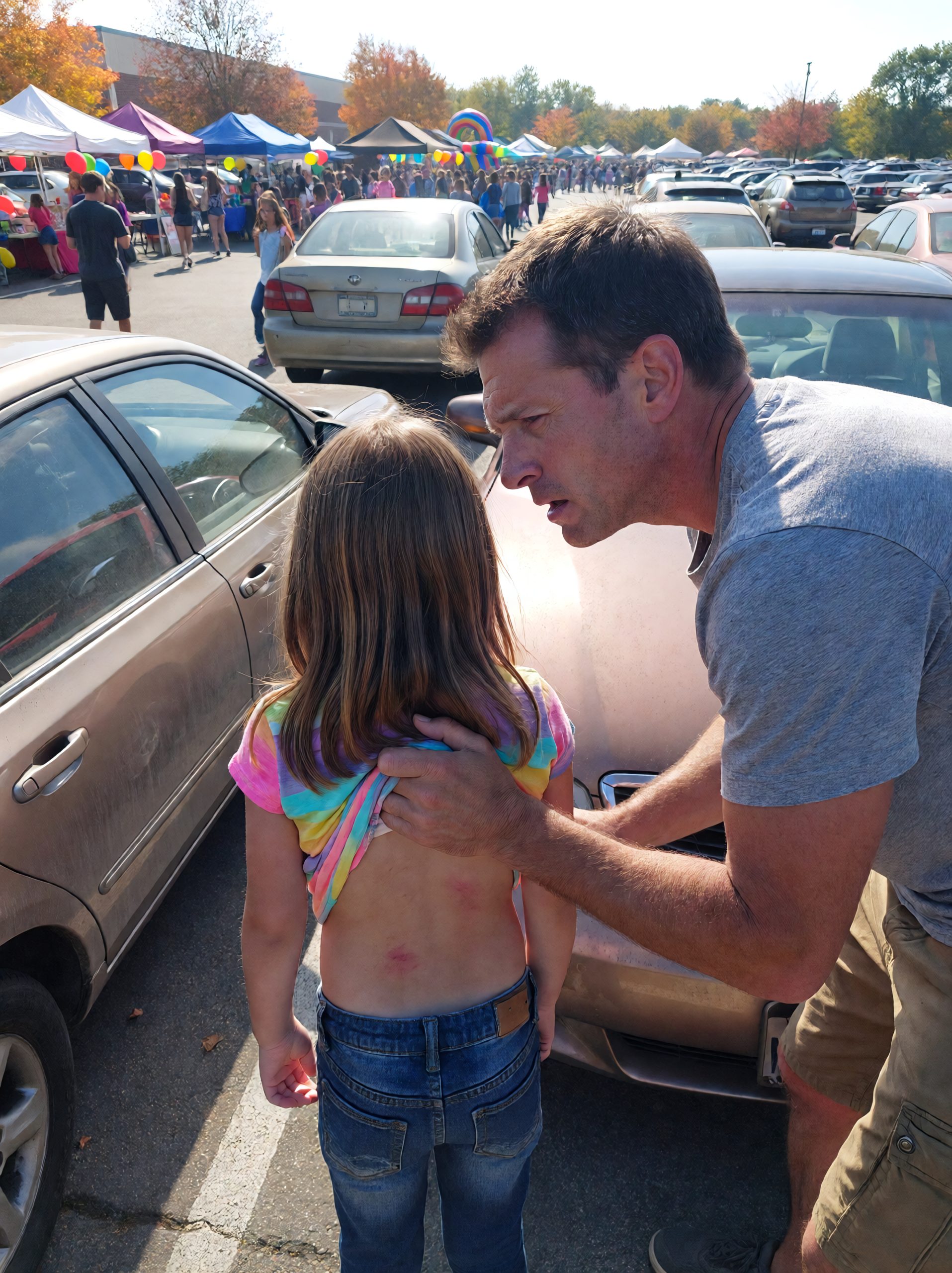 " Dad, Can We Just Go Home? Please?" — At The School Carnival, My Daughter Tugged Gently At My Jacket With A Quiet, Uneasy Voice. When We Finally Reached The Truck, She Slowly Lifted Her Sweater, And What I Saw Made My Heart Stop For A Moment — Dark Marks Spread Across Her Side, Leaving Me Frozen In Silence.