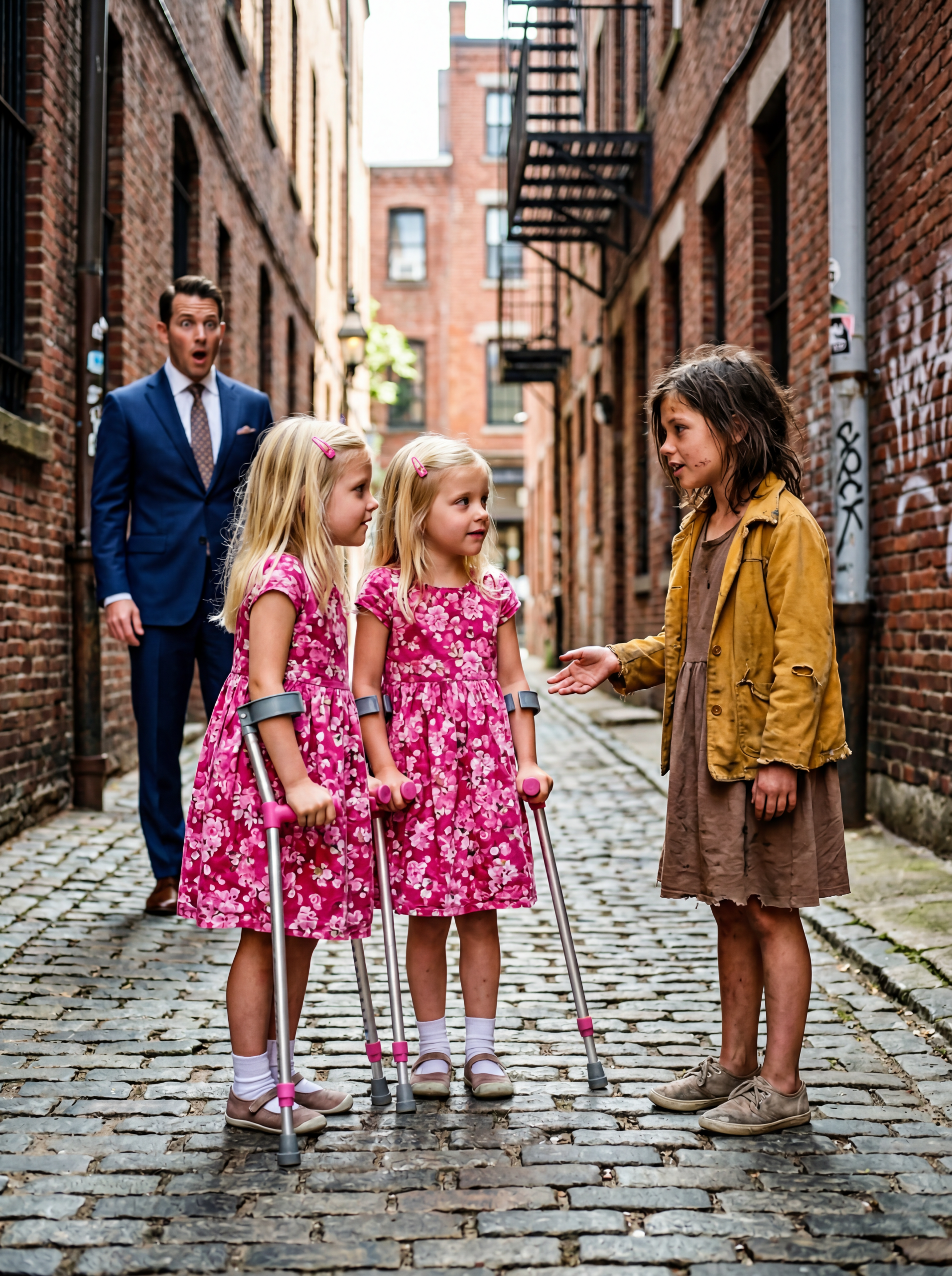 “If You Can Help My Twin Daughters Walk Again, I’ll Adopt You,” A Wealthy Businessman Said Half Jokingly To A Homeless Little Girl — Moments Later, Something Happened That Changed His Entire Family Forever