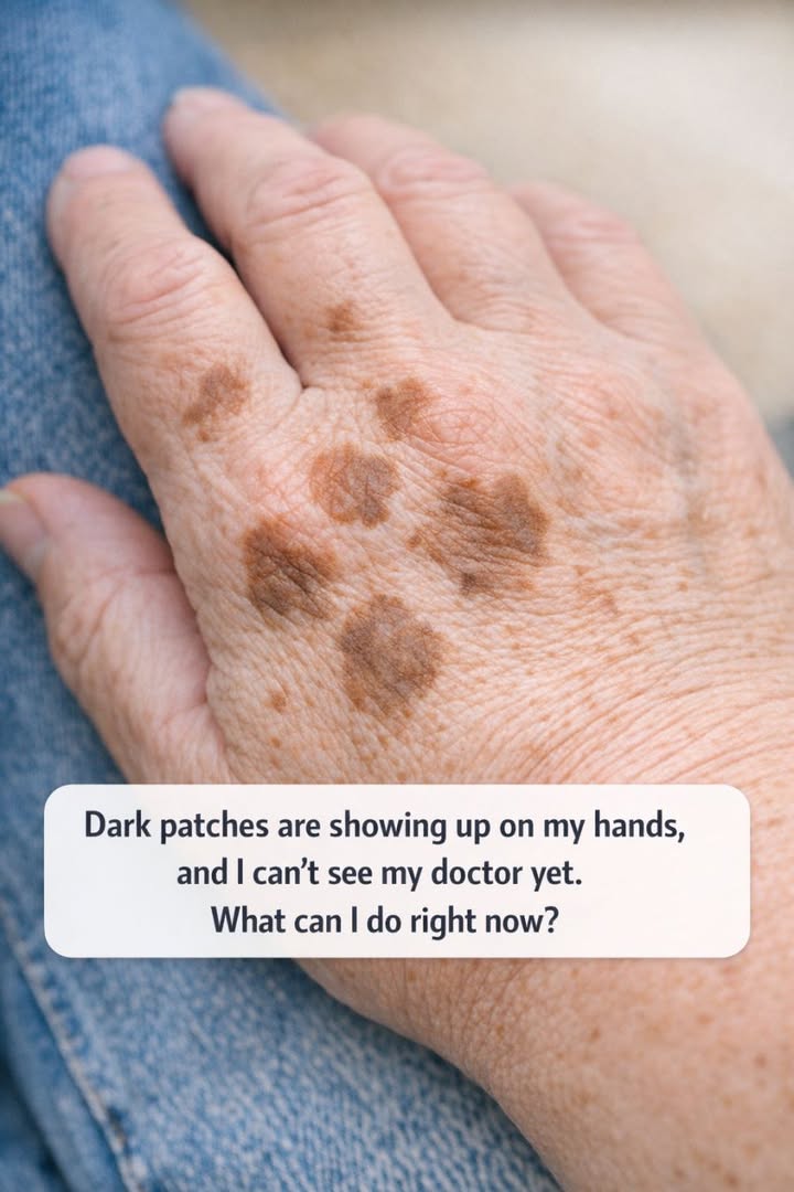 Dark patches are showing up on my hands, and I can’t see my doctor yet. What can I do right now?