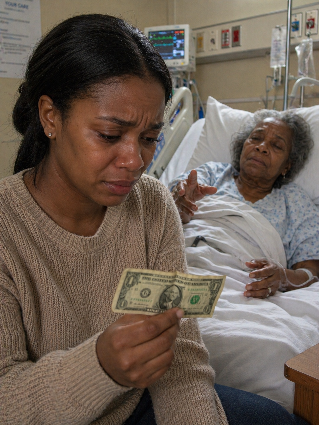 MY HUSBAND WAS HOSPITALIZED AFTER A CAR ACCIDENT. I NOTICED THE OLD LADY IN THE NEXT BED WAS ALL ALONE, SO I BROUGHT HER MEALS THREE TIMES A DAY. ONE DAY, SHE HANDED ME AN OLD BANKNOTE AND SAID SOMETHING THAT LEFT ME IN SH0C
