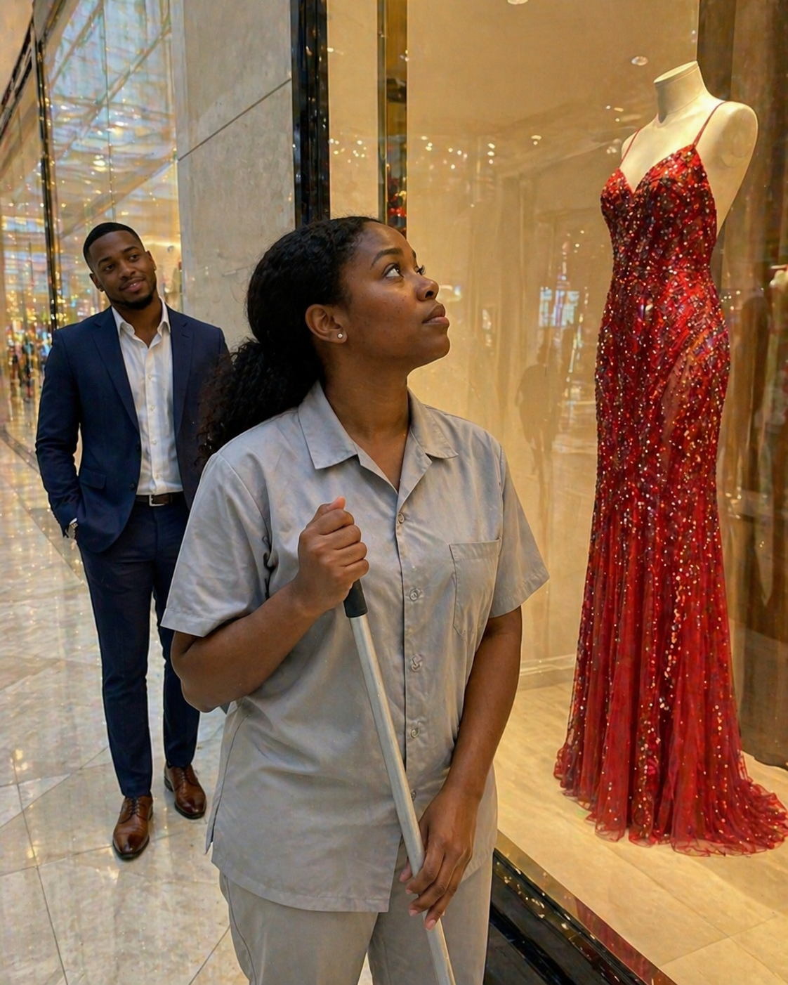 After 7 years of divorce, he found his ex-wife working as a cleaner, silently watching a million-dollar dress behind the shop window