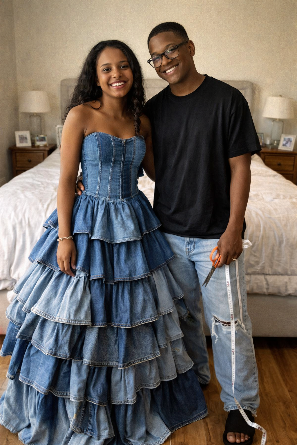 My Stepmom Laughed at the Prom Dress My Brother Sewed From Our Late Mom’s Jeans — By the End of the Night, the Whole School Knew the Truth