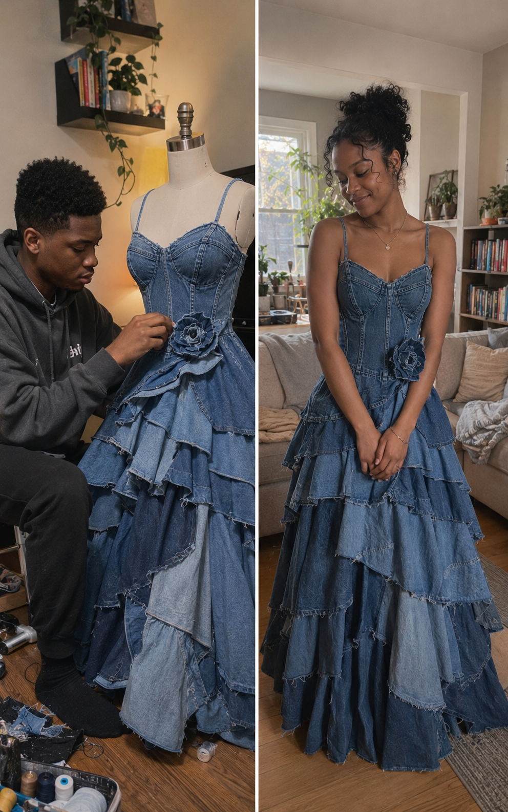 My Stepmom Laughed at the Prom Dress My Brother Sewed From Our Late Mom’s Jeans — By the End of the Night, the Whole School Knew the Truth