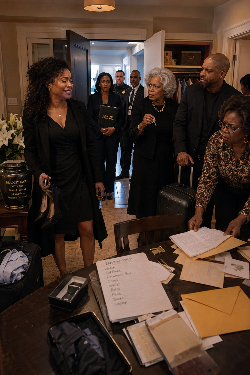 After my husband’s funeral, I returned home with my black dress still clinging to my skin. I opened the door… and found my mother-in-law and eight family members packing suitcases as if it were a hotel.