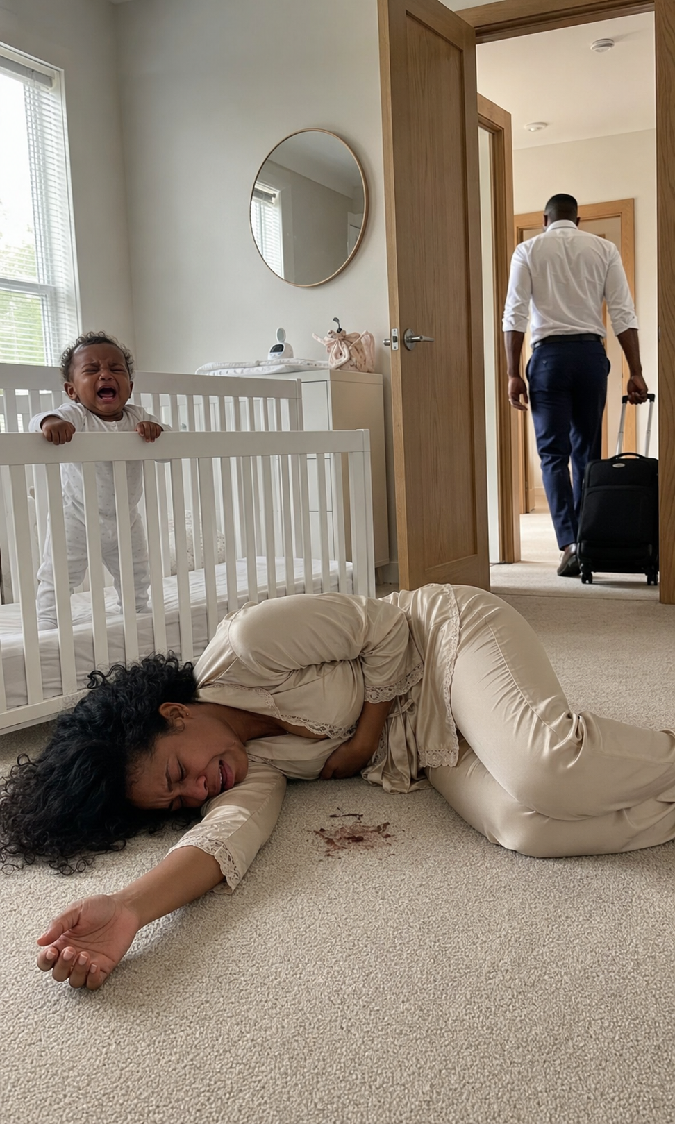 Eight days after giving birth, I was ʙʟᴇᴇ.ᴅɪɴɢ in the baby's room while my husband closed his suitcase and said, "Stop ruining my birthday"; he came back tanned, but found the truth dried on the carpet and lost his family forever in front of everyone at the courthouse.