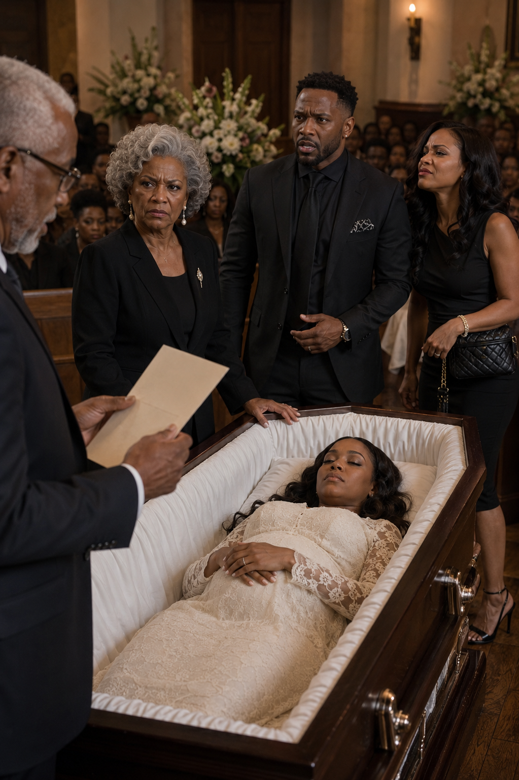 My pregnant daughter was in a coffin—and her husband showed up like it was a celebration. He walked in laughing with his mistress on his arm...