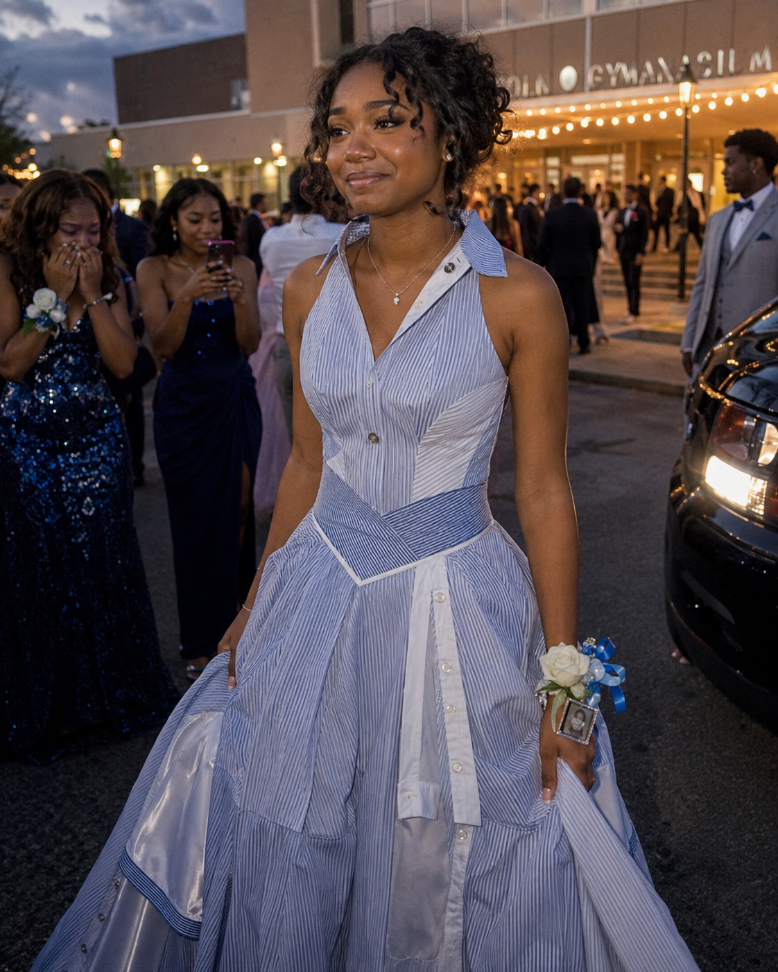I Sewed a Dress From My Dad's Shirts for Prom in His Honor – My Classmates Laughed Until the Principal Took the Mic and the Room Fell Silent